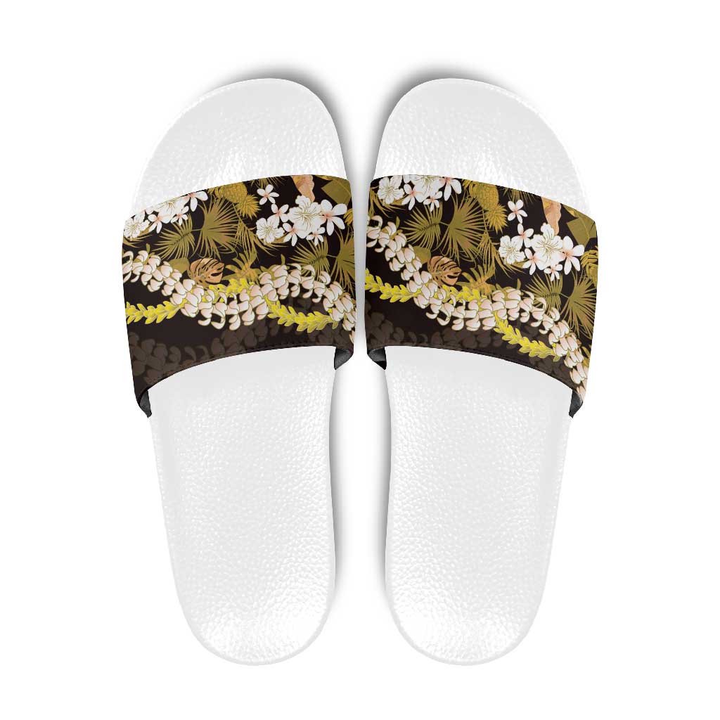 Kula Aloha Hawaii Lei Slide Sandals Tropical Flowers Elegant Vibe LT14 Gold - Polynesian Pride
