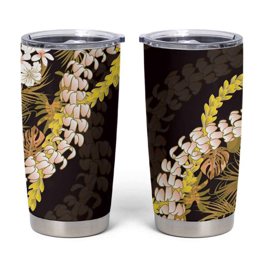 Kula Aloha Hawaii Lei Tumbler Cup Tropical Flowers Elegant Vibe LT14 Gold - Polynesian Pride