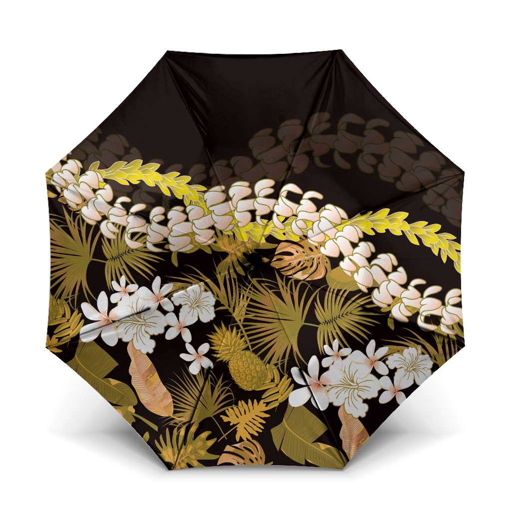 Kula Aloha Hawaii Lei Umbrella Tropical Flowers Elegant Vibe LT14 One Size Folded 11.42 inch Opened Diameter 37.4 inch Gold - Polynesian Pride