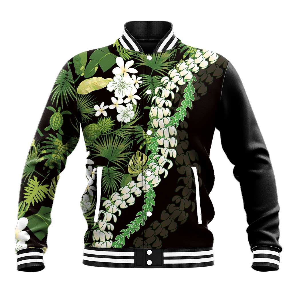 Omaomao Aloha Hawaii Lei Baseball Jacket Tropical Flowers Elegant Vibe LT14 Unisex Green - Polynesian Pride