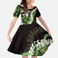 Omaomao Aloha Hawaii Lei Kid Short Sleeve Dress Tropical Flowers Elegant Vibe LT14 KID Green - Polynesian Pride