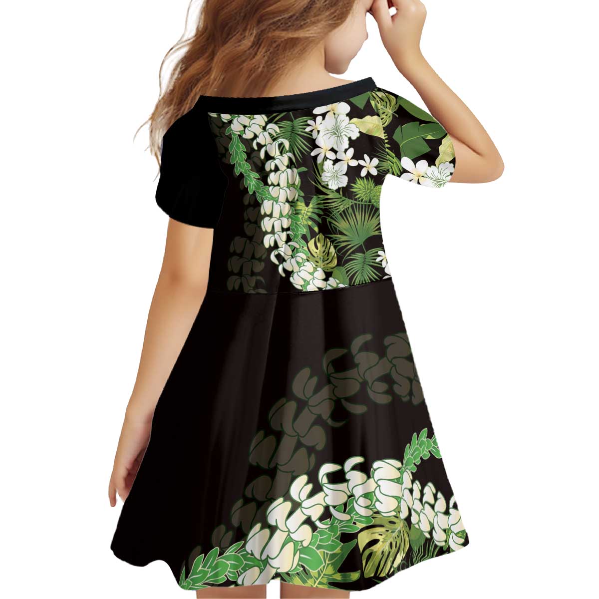 Omaomao Aloha Hawaii Lei Kid Short Sleeve Dress Tropical Flowers Elegant Vibe LT14 - Polynesian Pride