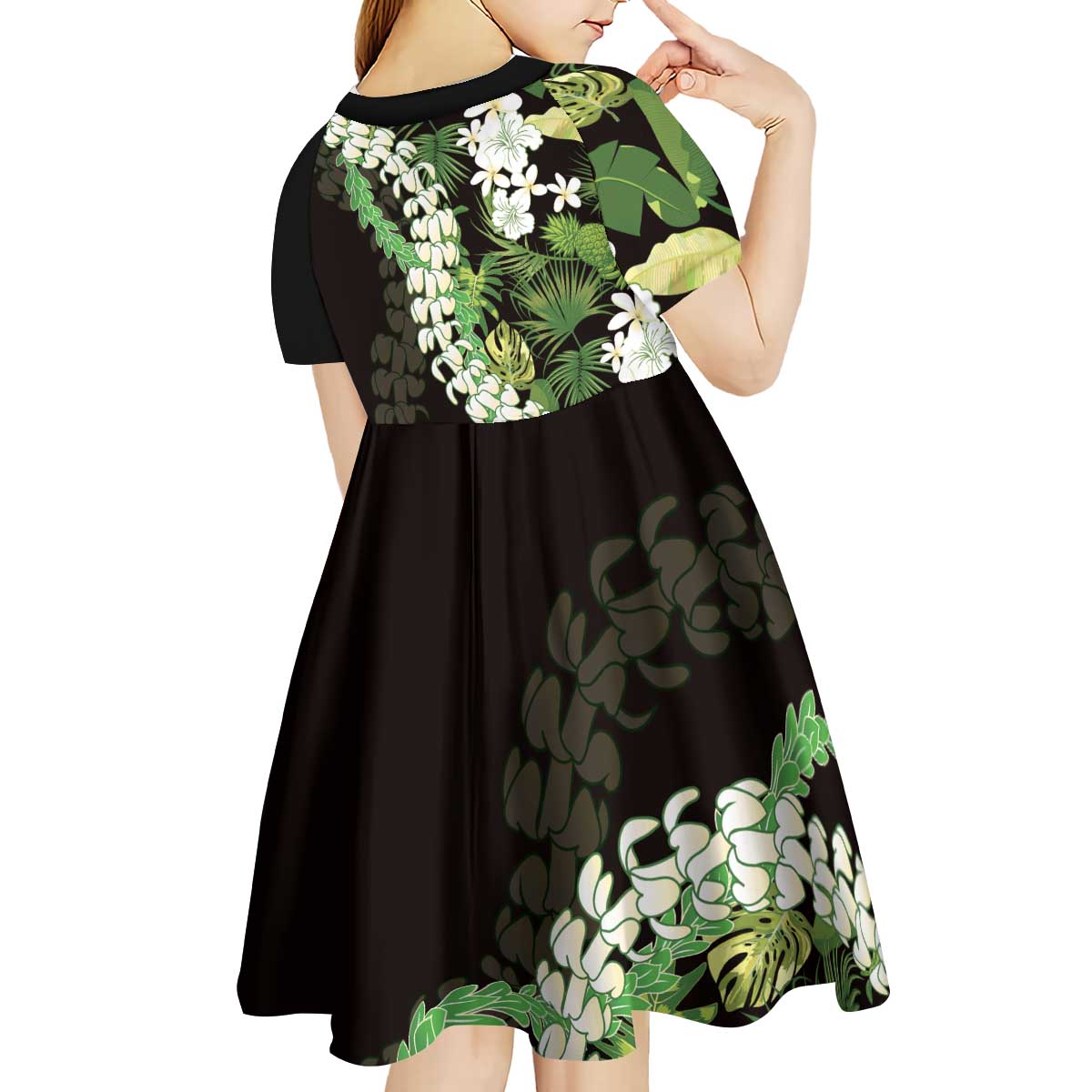 Omaomao Aloha Hawaii Lei Kid Short Sleeve Dress Tropical Flowers Elegant Vibe LT14 - Polynesian Pride