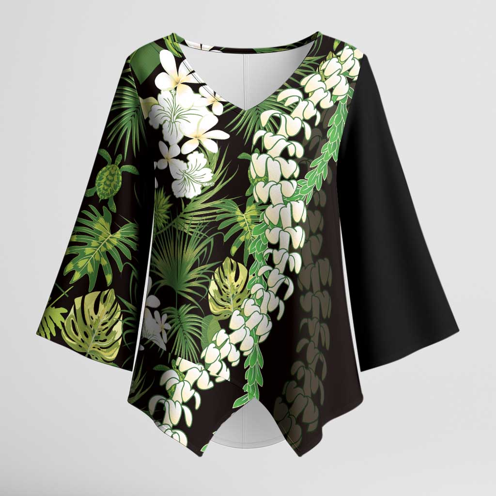 Omaomao Aloha Hawaii Lei Kimono Sleeve Blouse - Tropical Flowers Elegant Vibe LT14 Female Green - Polynesian Pride