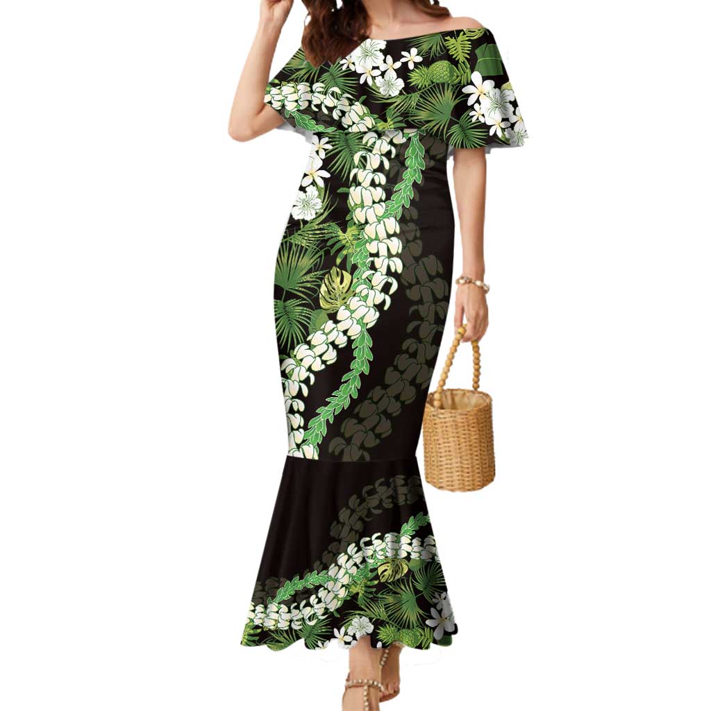 Omaomao Aloha Hawaii Lei Mermaid Dress Tropical Flowers Elegant Vibe LT14 Women Green - Polynesian Pride