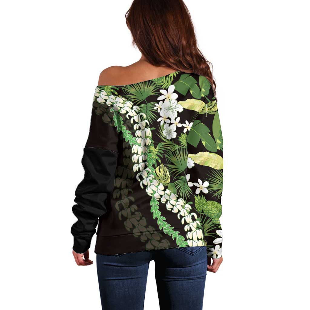 Omaomao Aloha Hawaii Lei Off Shoulder Sweater Tropical Flowers Elegant Vibe LT14 - Polynesian Pride