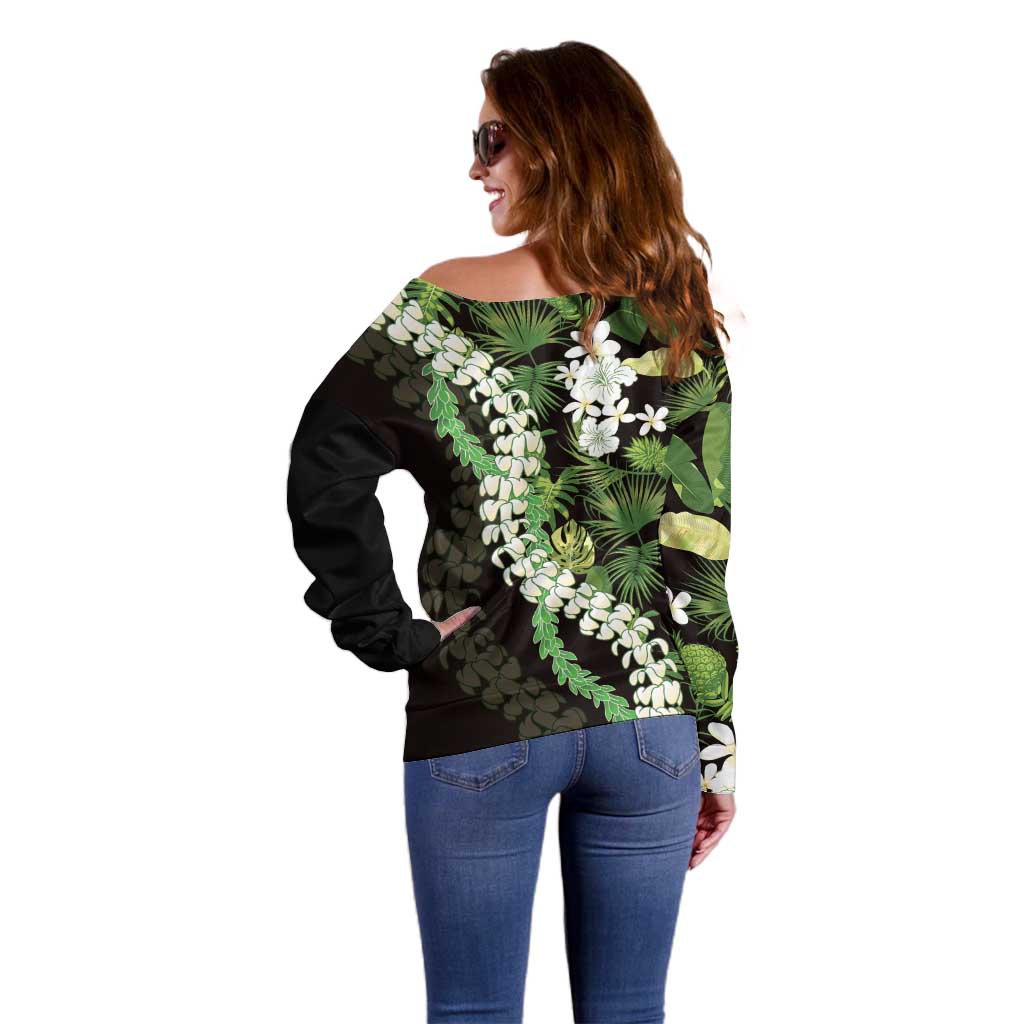 Omaomao Aloha Hawaii Lei Off Shoulder Sweater Tropical Flowers Elegant Vibe LT14 - Polynesian Pride