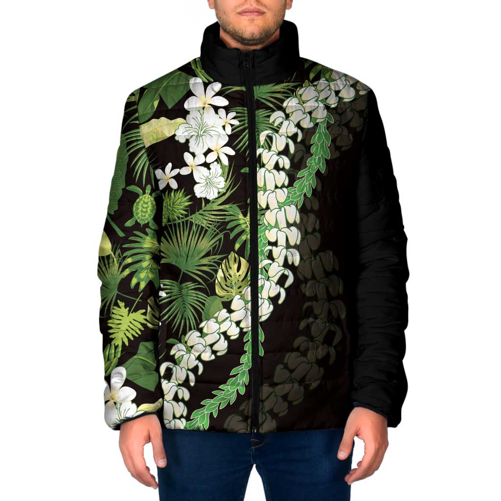Omaomao Aloha Hawaii Lei Padded Jacket Tropical Flowers Elegant Vibe LT14 Men Green - Polynesian Pride