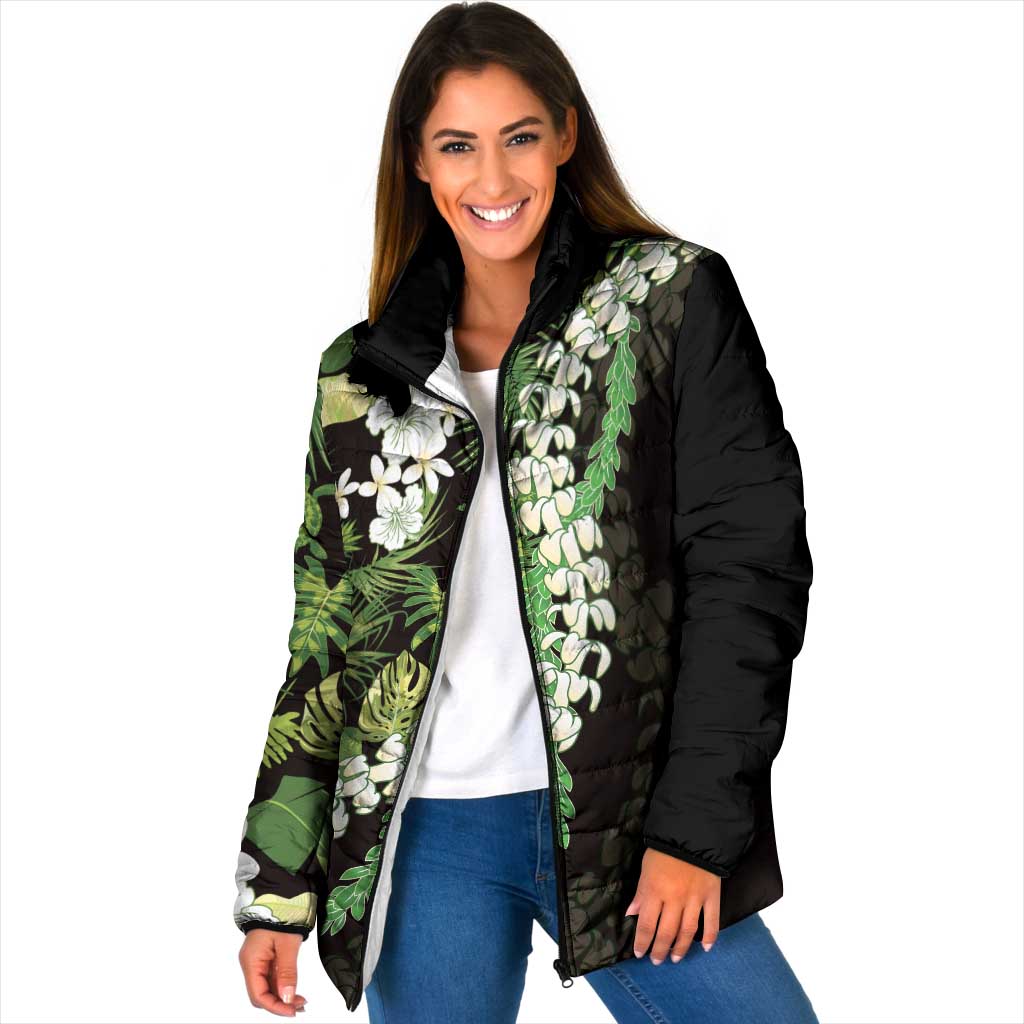 Omaomao Aloha Hawaii Lei Padded Jacket Tropical Flowers Elegant Vibe LT14 Women Green - Polynesian Pride