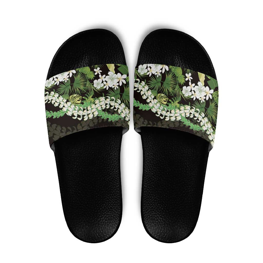 Omaomao Aloha Hawaii Lei Slide Sandals Tropical Flowers Elegant Vibe LT14 Green - Polynesian Pride
