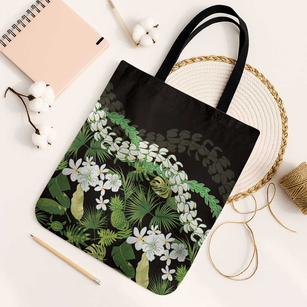 Omaomao Aloha Hawaii Lei Tote Bag Tropical Flowers Elegant Vibe LT14 Black Strap One Size Green - Polynesian Pride