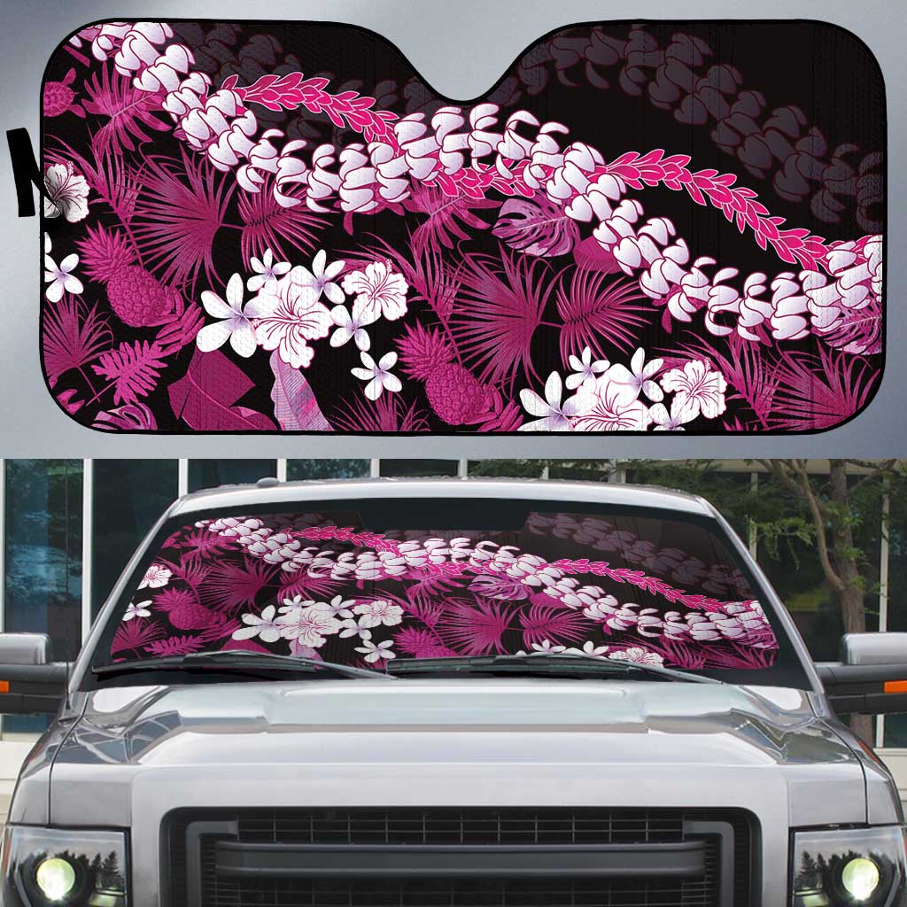 Akala Aloha Hawaii Lei Auto Sun Shade Tropical Flowers Elegant Vibe LT14 Pink - Polynesian Pride