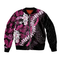 Akala Aloha Hawaii Lei Bomber Jacket Tropical Flowers Elegant Vibe LT14 Unisex Pink - Polynesian Pride