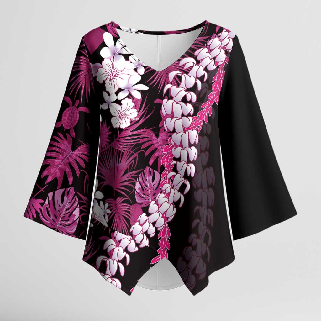 Akala Aloha Hawaii Lei Kimono Sleeve Blouse Tropical Flowers Elegant Vibe LT14 Female Pink - Polynesian Pride