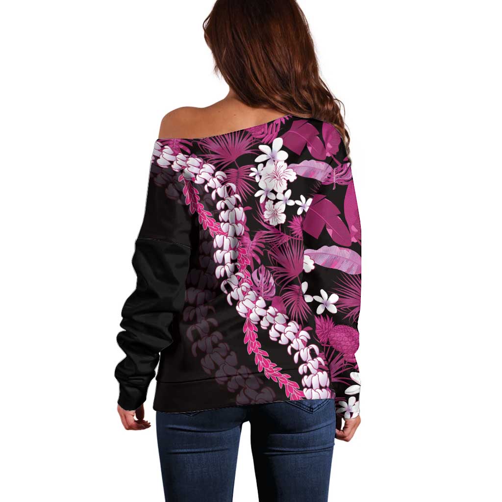 Akala Aloha Hawaii Lei Off Shoulder Sweater Tropical Flowers Elegant Vibe LT14 - Polynesian Pride