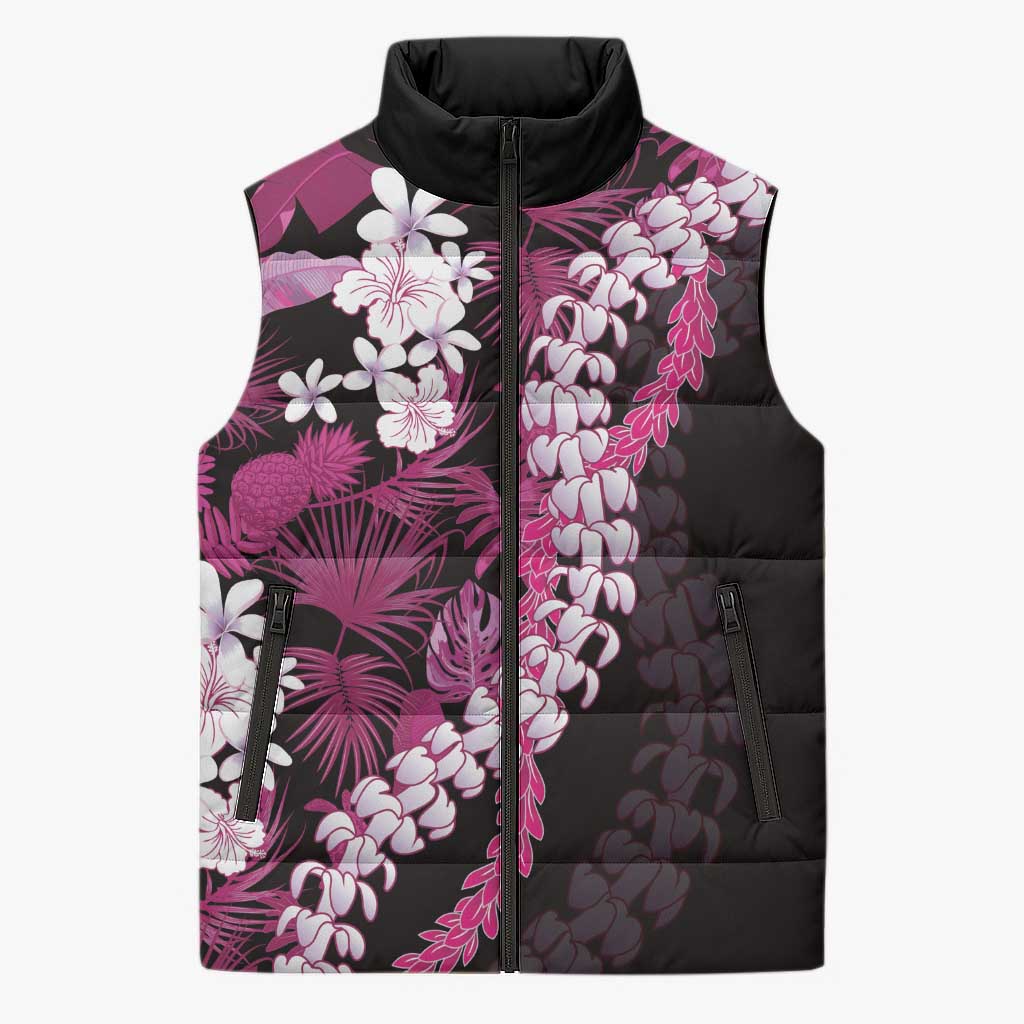 Akala Aloha Hawaii Lei Sleeveless Puffer Jacket Tropical Flowers Elegant Vibe LT14 Unisex Pink - Polynesian Pride