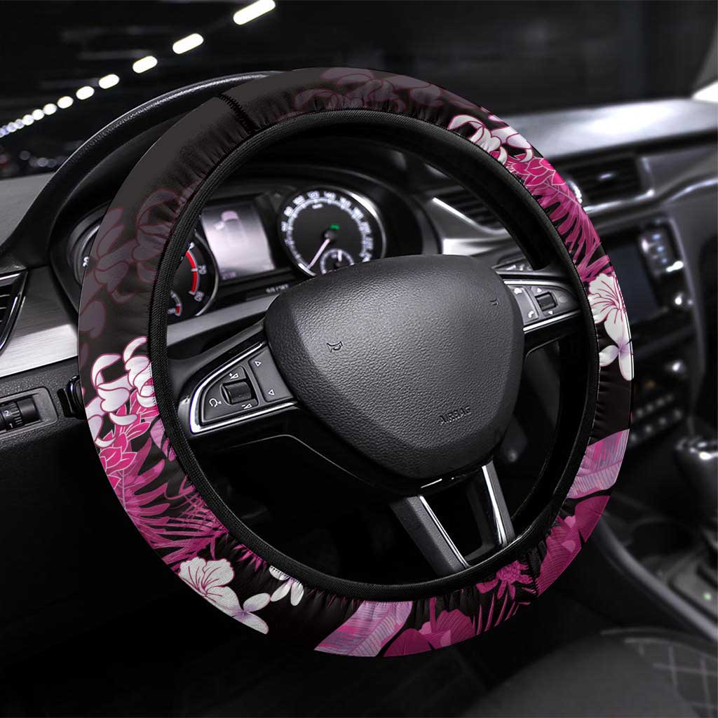 Akala Aloha Hawaii Lei Steering Wheel Cover Tropical Flowers Elegant Vibe LT14 Universal Fit Pink - Polynesian Pride