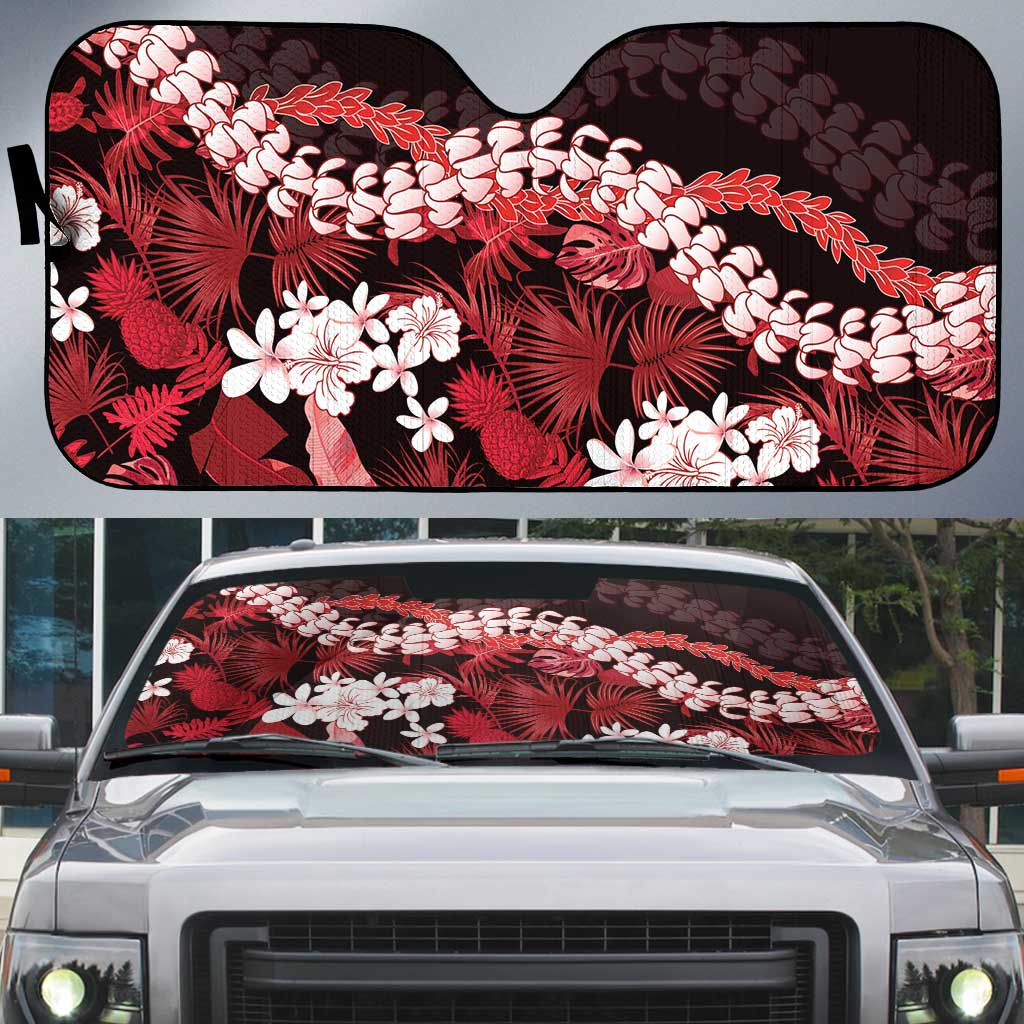 Ulaula Aloha Hawaii Lei Auto Sun Shade Tropical Flowers Elegant Vibe LT14 Red - Polynesian Pride
