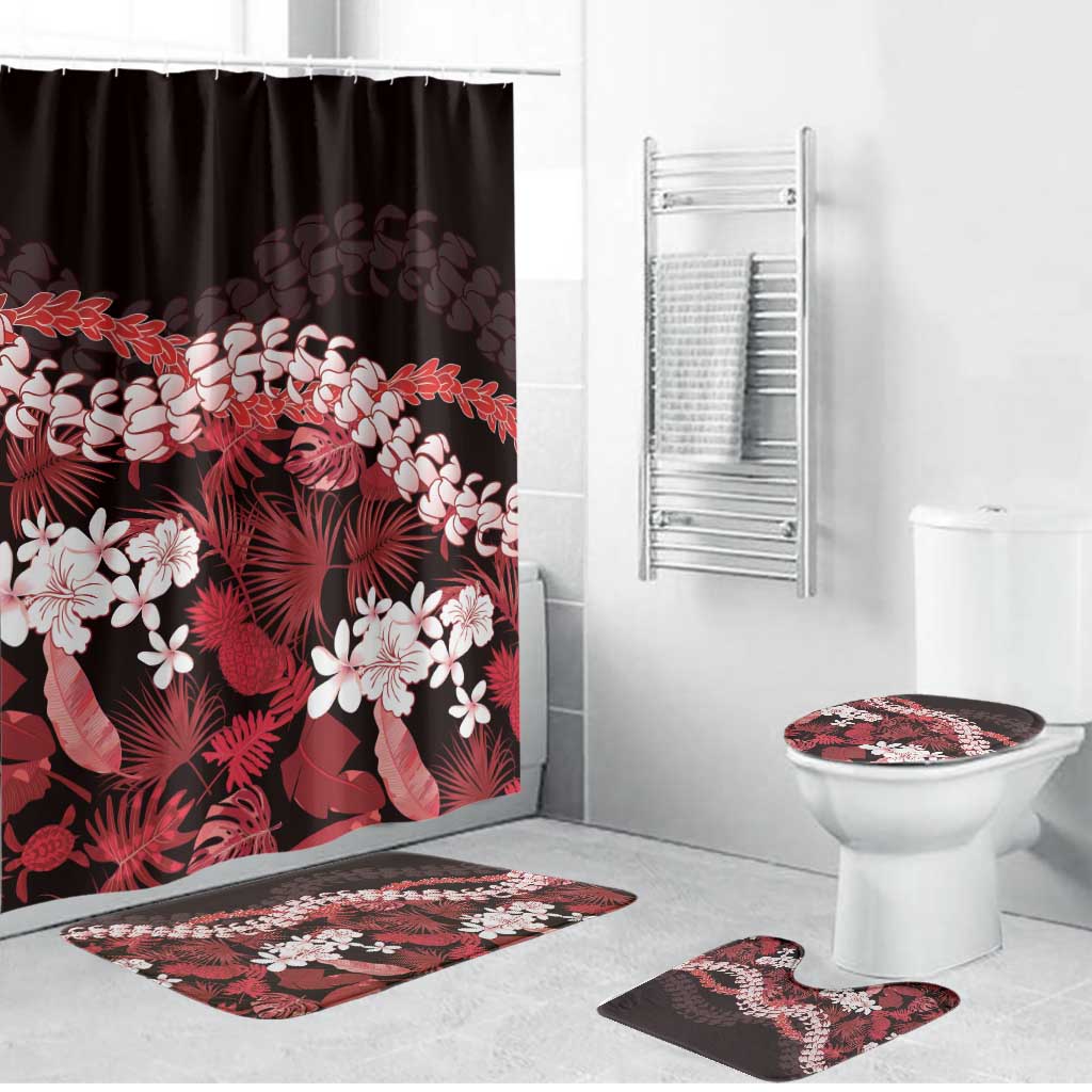 Ulaula Aloha Hawaii Lei Bathroom Set Tropical Flowers Elegant Vibe LT14 Bathroom Set (4 pcs) Red - Polynesian Pride