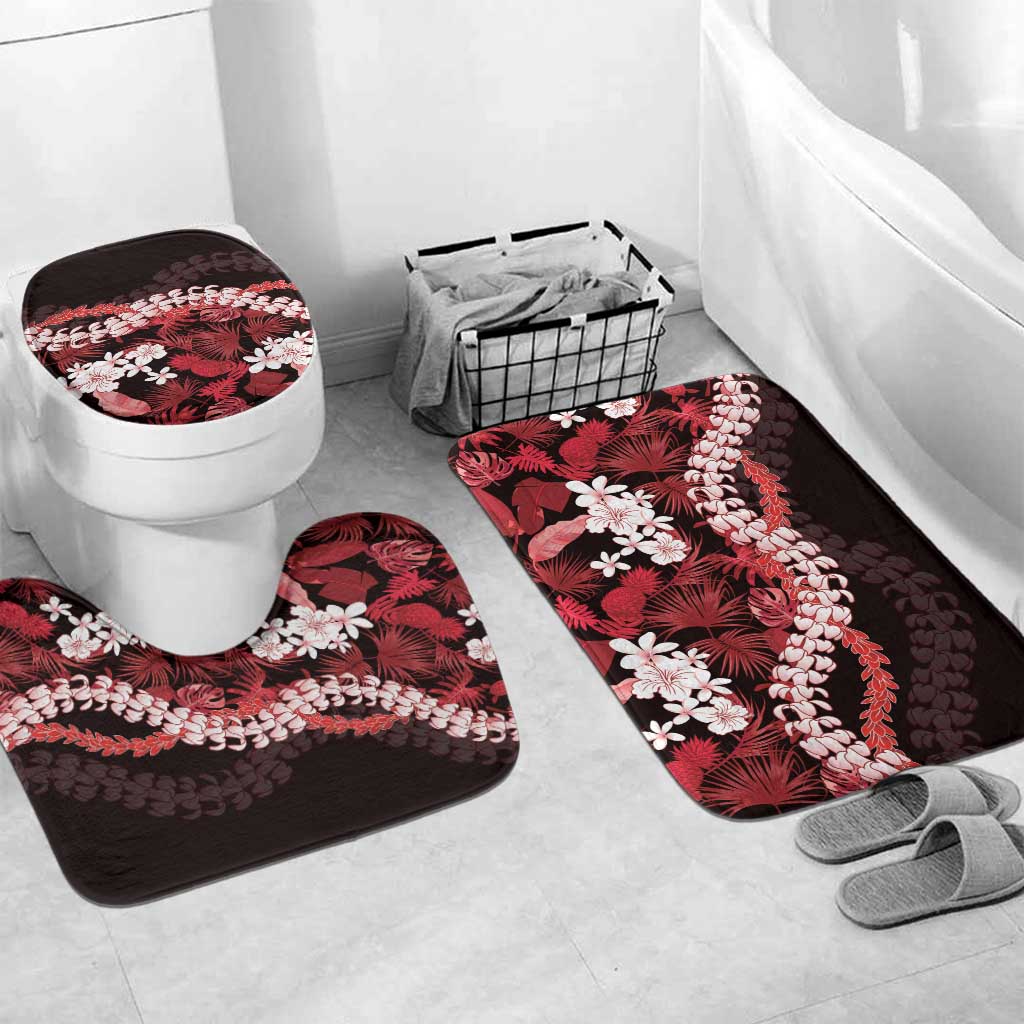Ulaula Aloha Hawaii Lei Bathroom Set Tropical Flowers Elegant Vibe LT14 Mat Set Only (3 pcs) One Size Red - Polynesian Pride