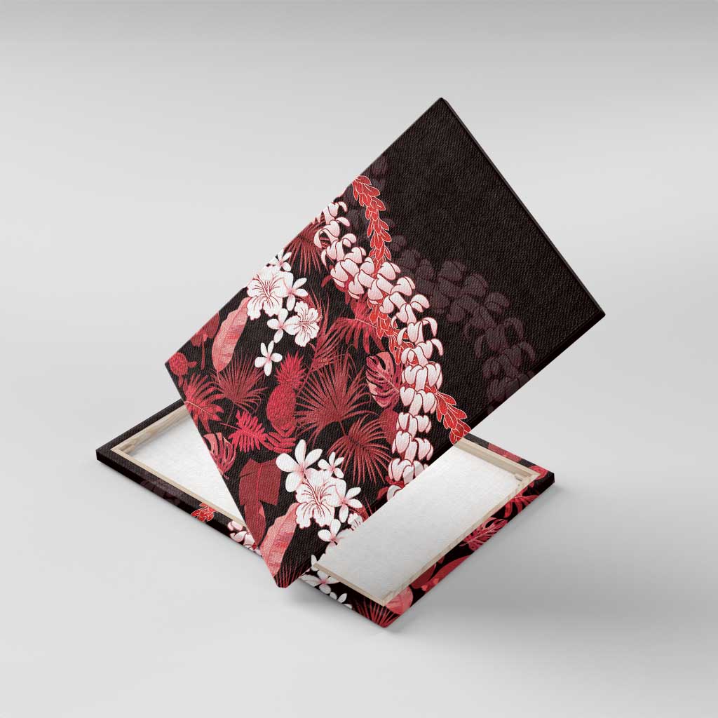 Ulaula Aloha Hawaii Lei Canvas Wall Art Tropical Flowers Elegant Vibe LT14 With Frame Red - Polynesian Pride