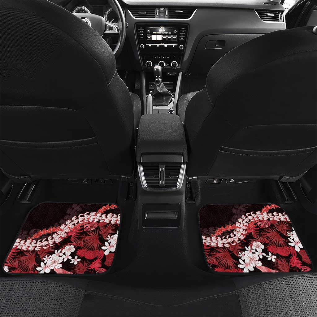 Ulaula Aloha Hawaii Lei Car Mats Tropical Flowers Elegant Vibe LT14 Set 2pcs - Back Red - Polynesian Pride