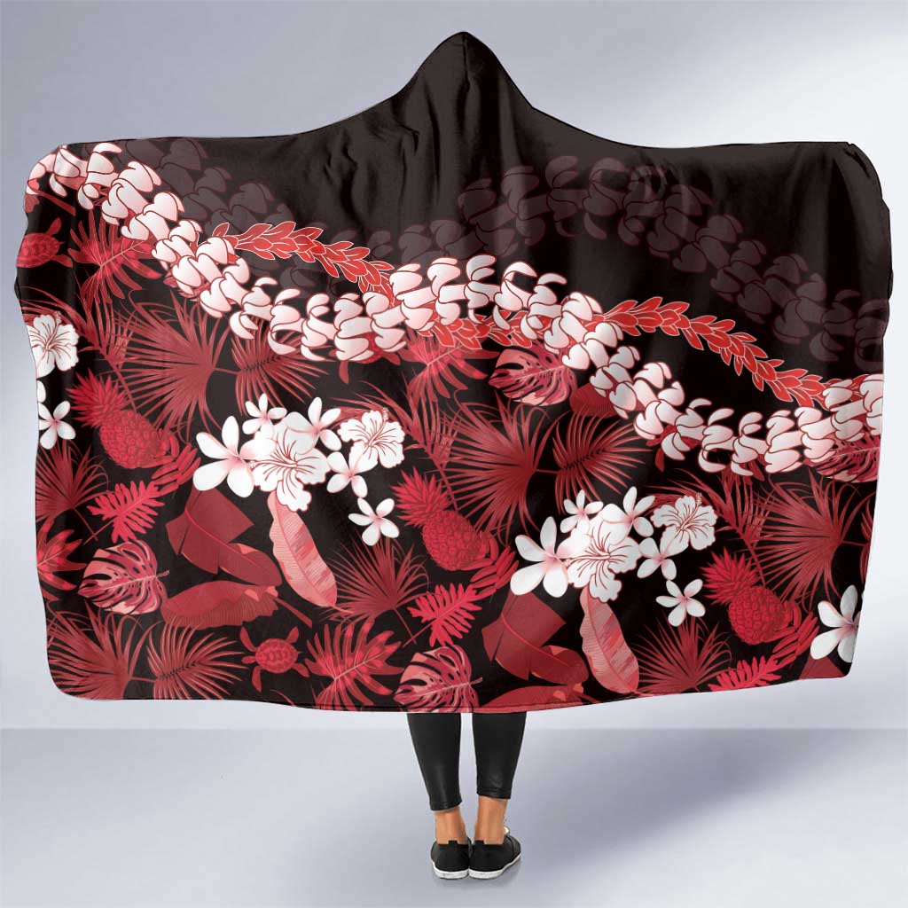 Ulaula Aloha Hawaii Lei Hooded Blanket Tropical Flowers Elegant Vibe LT14 One Size Red - Polynesian Pride