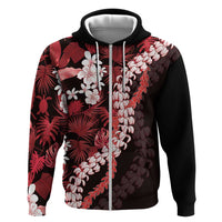 Ulaula Aloha Hawaii Lei Hoodie Tropical Flowers Elegant Vibe LT14 Zip Hoodie Red - Polynesian Pride