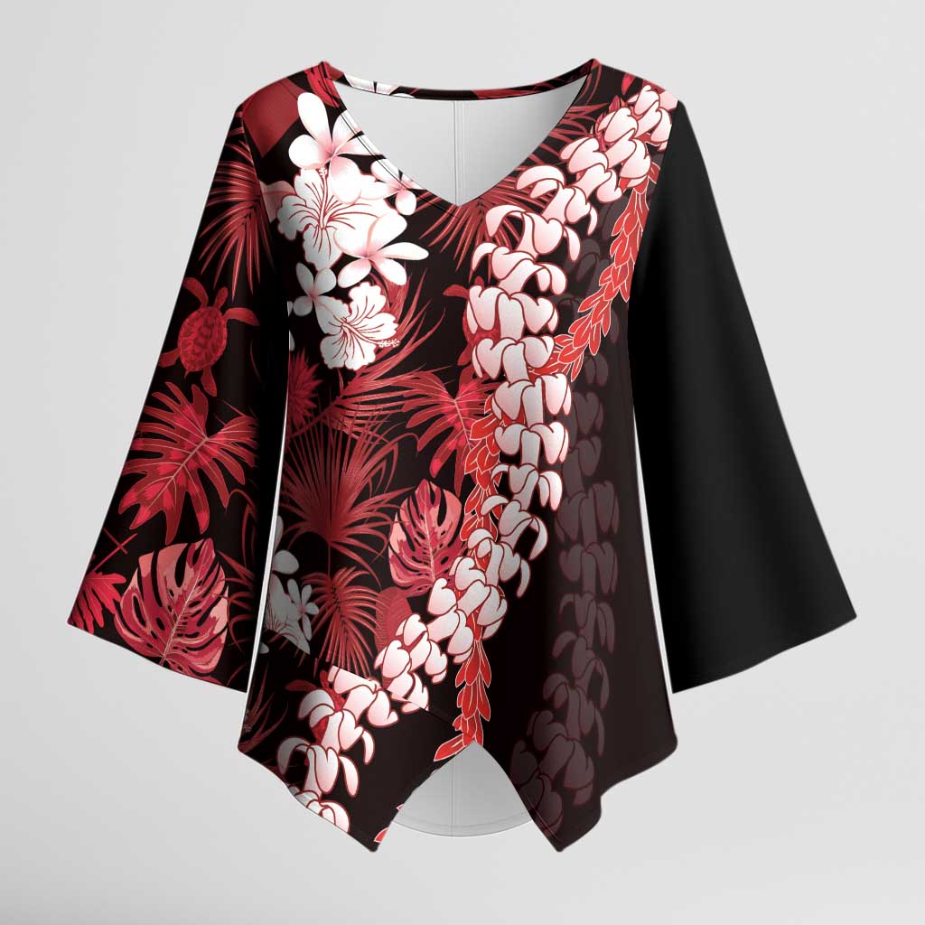 Ulaula Aloha Hawaii Lei Kimono Sleeve Blouse Tropical Flowers Elegant Vibe LT14 Female Red - Polynesian Pride