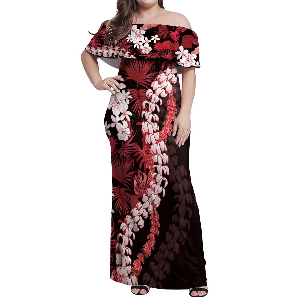 Ulaula Aloha Hawaii Lei Off Shoulder Maxi Dress Tropical Flowers Elegant Vibe LT14 Women Red - Polynesian Pride
