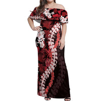 Ulaula Aloha Hawaii Lei Off Shoulder Maxi Dress Tropical Flowers Elegant Vibe LT14 Women Red - Polynesian Pride