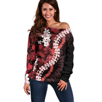 Ulaula Aloha Hawaii Lei Off Shoulder Sweater Tropical Flowers Elegant Vibe LT14 Women Red - Polynesian Pride