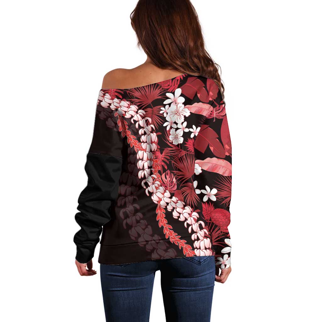 Ulaula Aloha Hawaii Lei Off Shoulder Sweater Tropical Flowers Elegant Vibe LT14 - Polynesian Pride