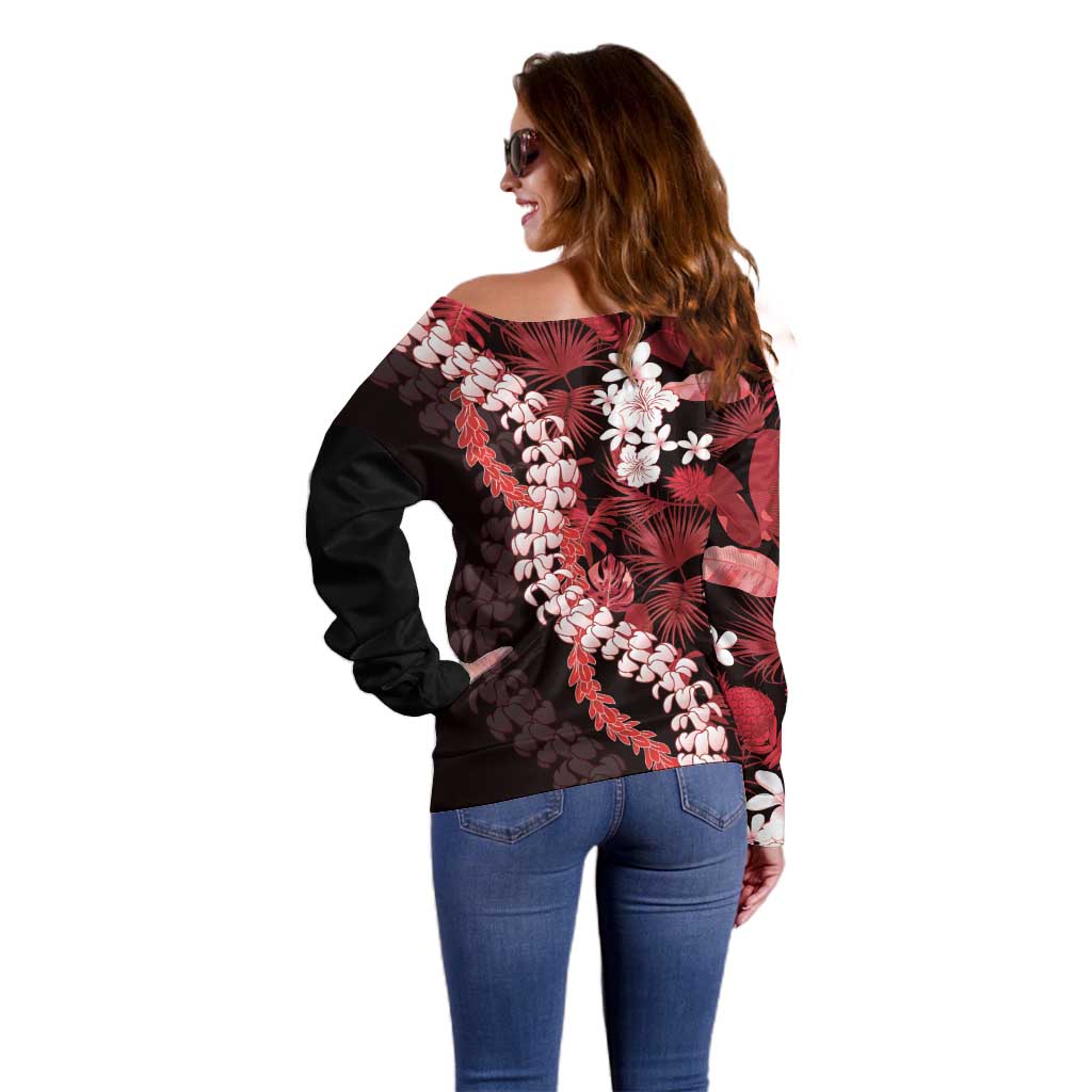 Ulaula Aloha Hawaii Lei Off Shoulder Sweater Tropical Flowers Elegant Vibe LT14 - Polynesian Pride