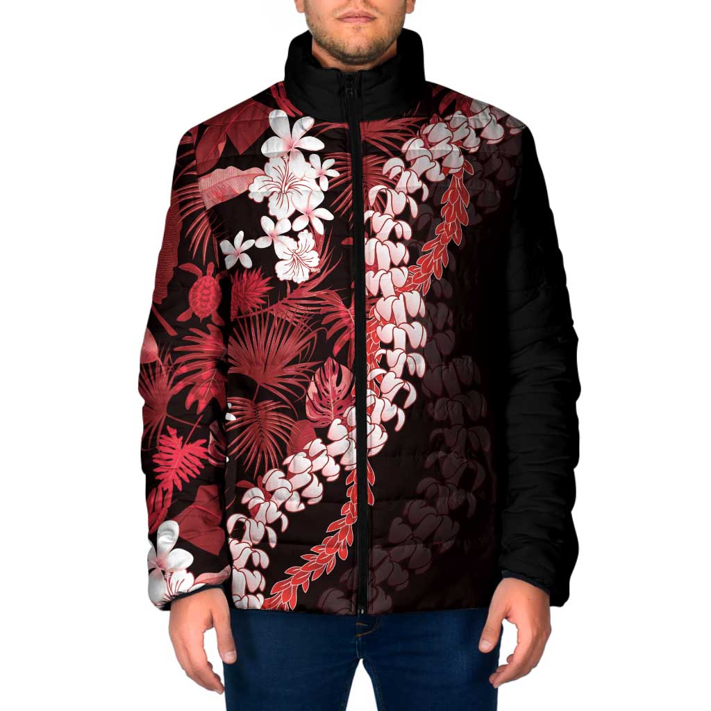 Ulaula Aloha Hawaii Lei Padded Jacket Tropical Flowers Elegant Vibe LT14 Men Red - Polynesian Pride
