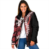 Ulaula Aloha Hawaii Lei Padded Jacket Tropical Flowers Elegant Vibe LT14 Women Red - Polynesian Pride