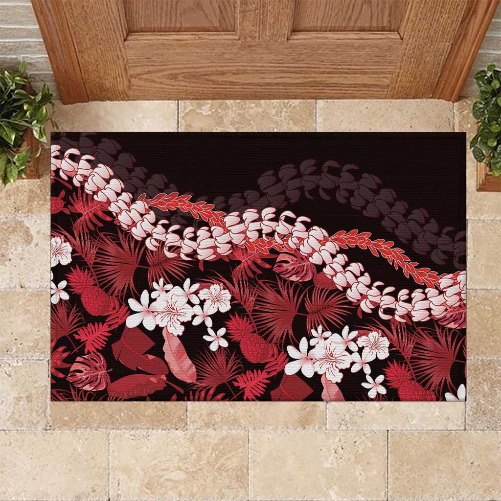 Ulaula Aloha Hawaii Lei Rubber Doormat Tropical Flowers Elegant Vibe LT14 Red - Polynesian Pride