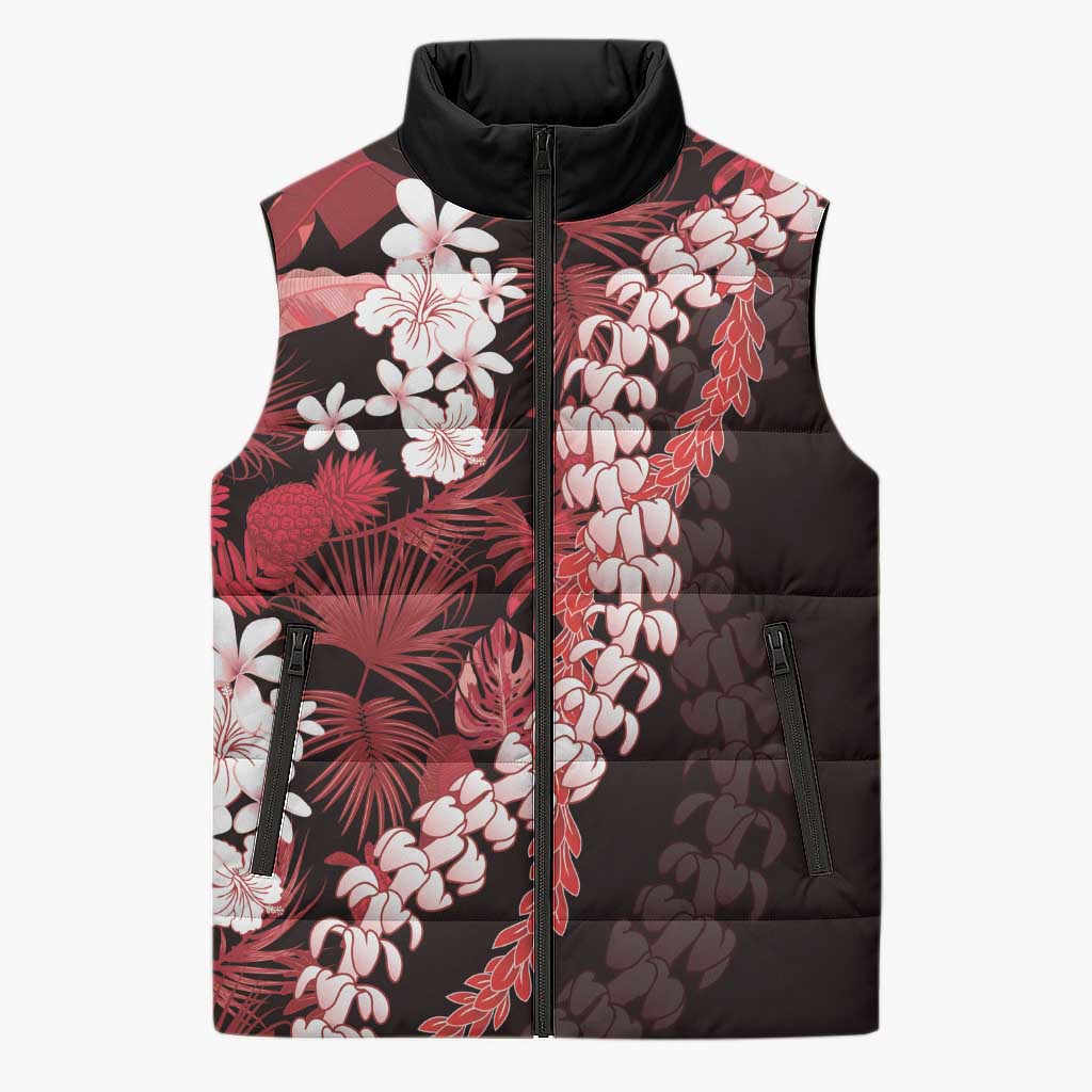 Ulaula Aloha Hawaii Lei Sleeveless Puffer Jacket Tropical Flowers Elegant Vibe LT14 Unisex Red - Polynesian Pride