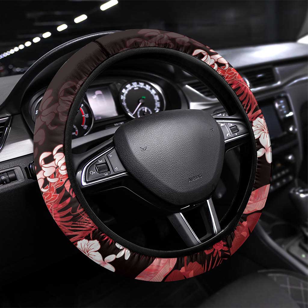 Ulaula Aloha Hawaii Lei Steering Wheel Cover Tropical Flowers Elegant Vibe LT14 Universal Fit Red - Polynesian Pride