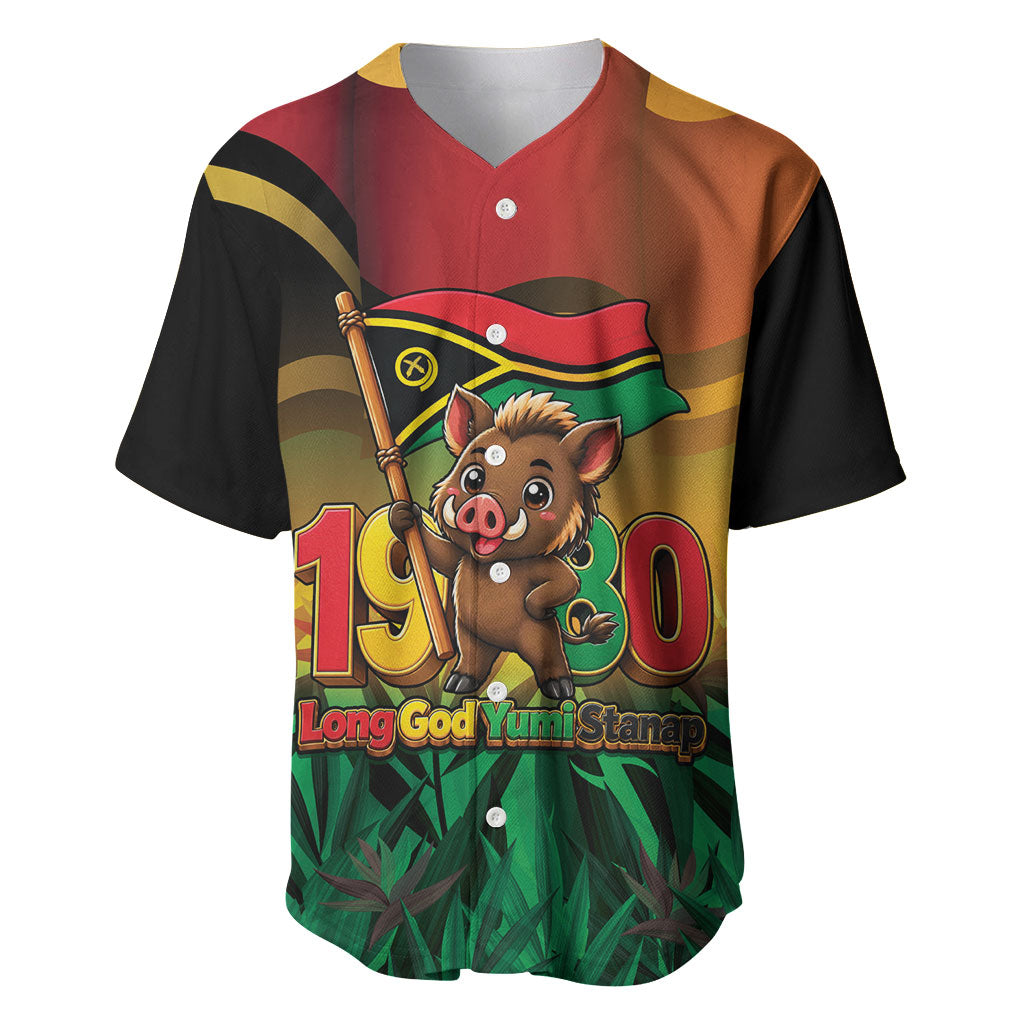 Vanuatu Independence Day Baseball Jersey Chibi Boar Proud To Be A Ni-Van LT14 Multicolor - Polynesian Pride