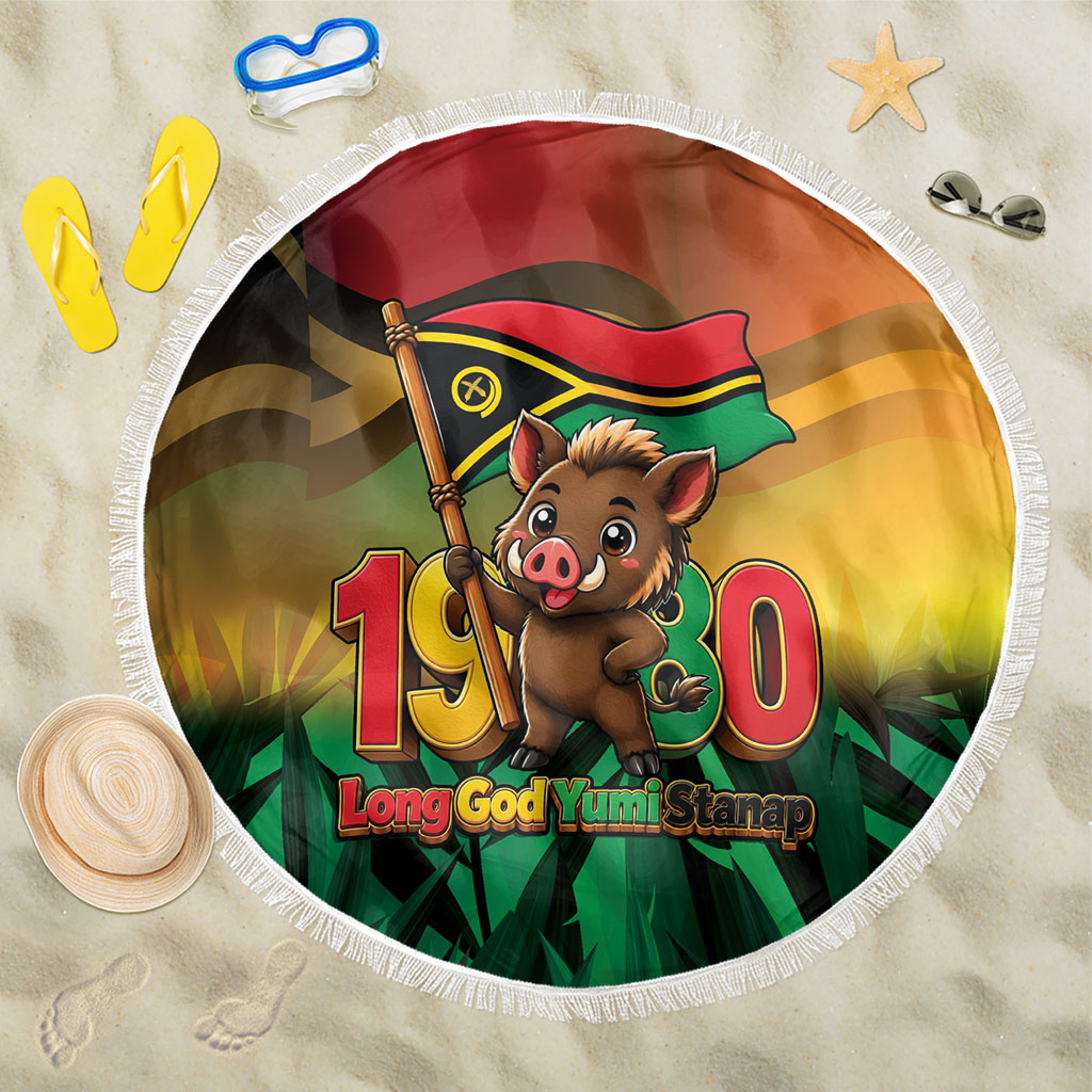 Vanuatu Independence Day Beach Blanket Chibi Boar Proud To Be A Ni-Van LT14 One Size 150cm Multicolor - Polynesian Pride