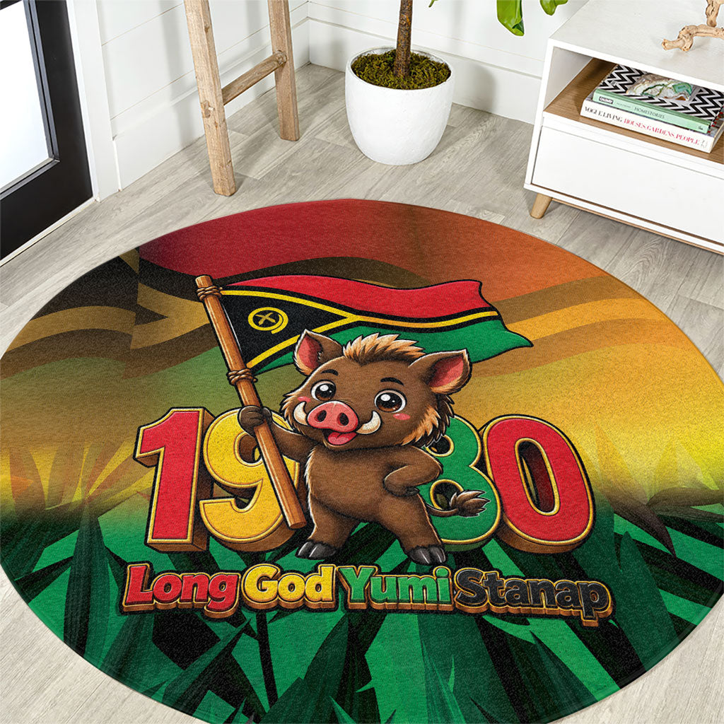 Vanuatu Independence Day Round Carpet Chibi Boar Proud To Be A Ni-Van LT14 Multicolor - Polynesian Pride