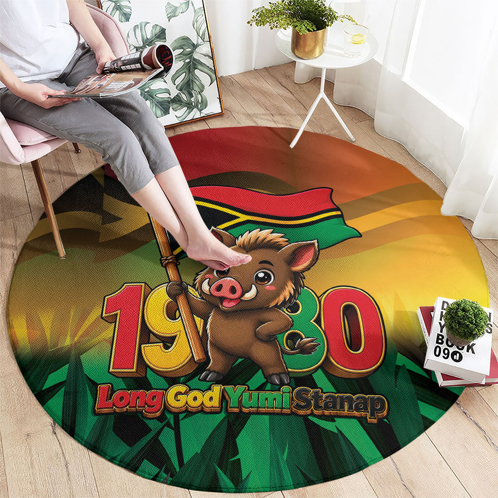 Vanuatu Independence Day Round Carpet Chibi Boar Proud To Be A Ni-Van LT14 - Polynesian Pride