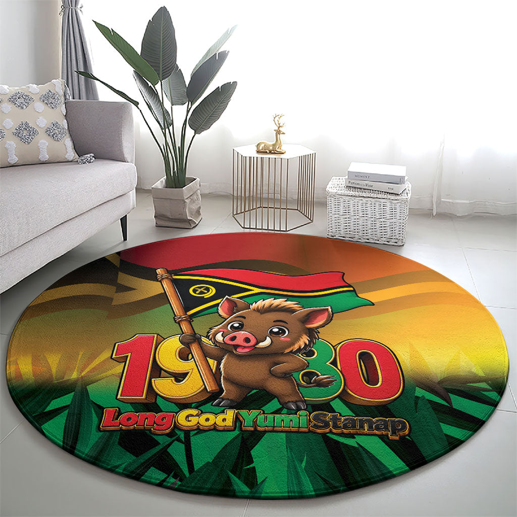 Vanuatu Independence Day Round Carpet Chibi Boar Proud To Be A Ni-Van LT14 - Polynesian Pride