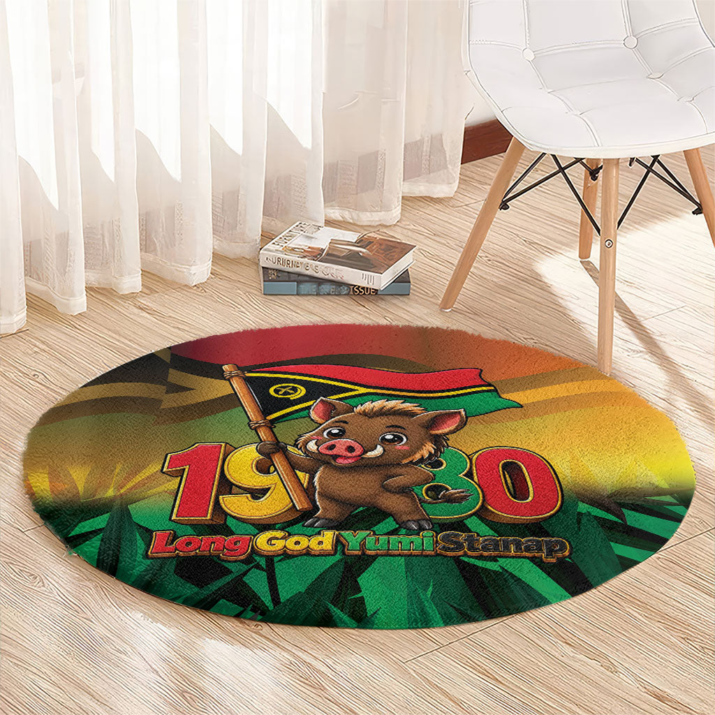 Vanuatu Independence Day Round Carpet Chibi Boar Proud To Be A Ni-Van LT14 - Polynesian Pride