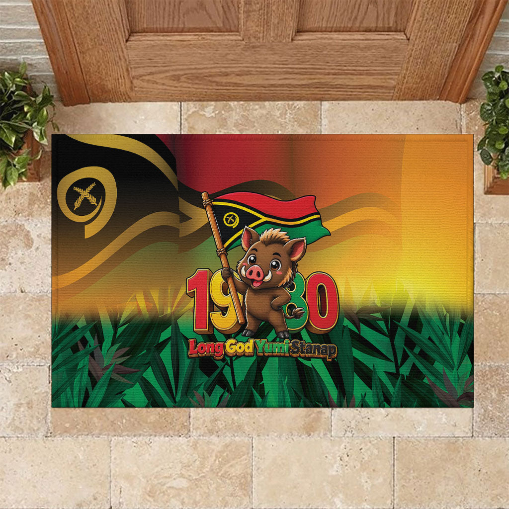 Vanuatu Independence Day Rubber Doormat Chibi Boar Proud To Be A Ni-Van LT14 Multicolor - Polynesian Pride