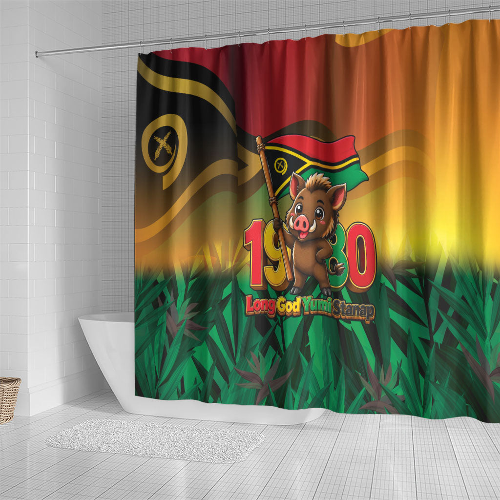 Vanuatu Independence Day Shower Curtain Chibi Boar Proud To Be A Ni-Van LT14 - Polynesian Pride