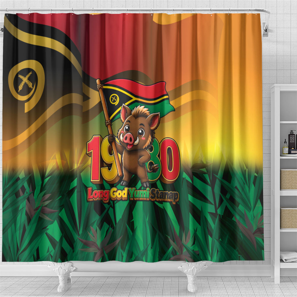 Vanuatu Independence Day Shower Curtain Chibi Boar Proud To Be A Ni-Van LT14 - Polynesian Pride