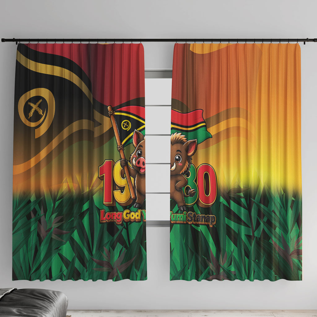 Vanuatu Independence Day Window Curtain Chibi Boar Proud To Be A Ni-Van LT14 With Hooks Multicolor - Polynesian Pride