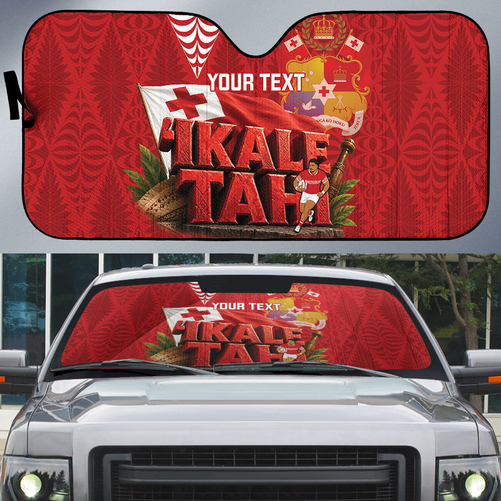 Tonga Rugby Custom Auto Sun Shade 2026 Go Ikale Tahi Ngatu Pattern LT14 Red - Polynesian Pride